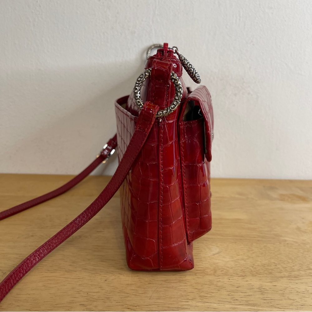 Brighton Red Faux Leather Crocodile Handbag Crossbody - Picture 8 of 14